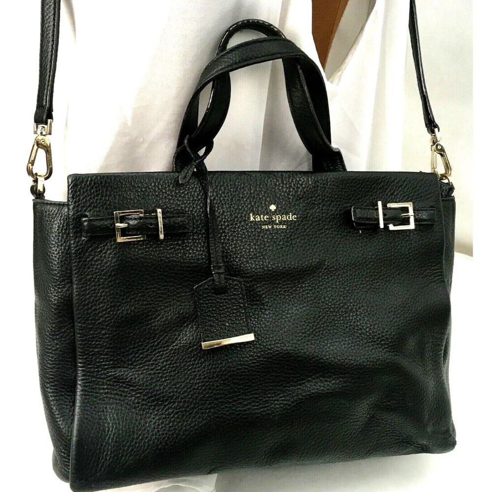 Kate Spade Handbag Black Pebbled Cow Leather Removable Strap Satchel Bag‎ Purse